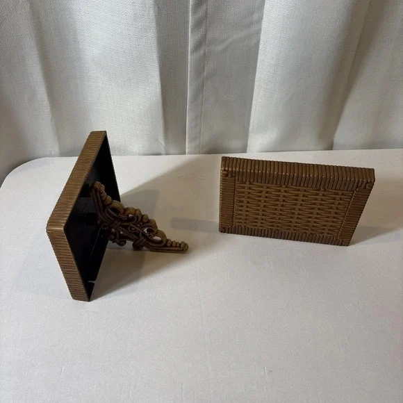 Vintage Homco Syroco‎ Basket Weave Wall Shelf MCM #3323 Rattan Boho Pair Of 2
