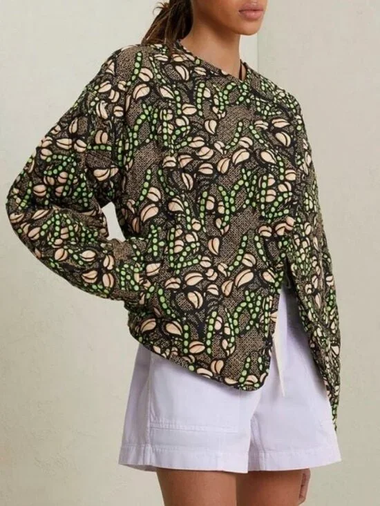 New ALC Emory 100% Cotton Quilted Boho Jacket Beige Green M $595