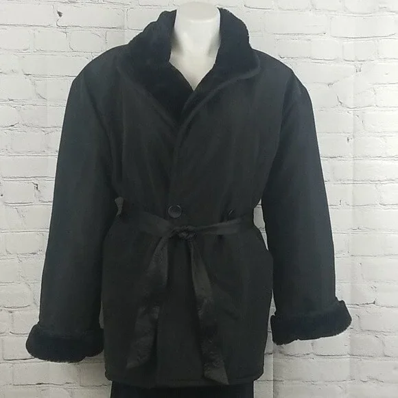 J. Percy for Marvin Richards black reversible faux fur coat. Size Small