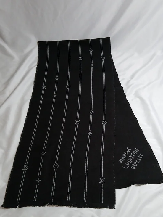 Louis Vuitton Black and White Monogram Stripe Scarf
