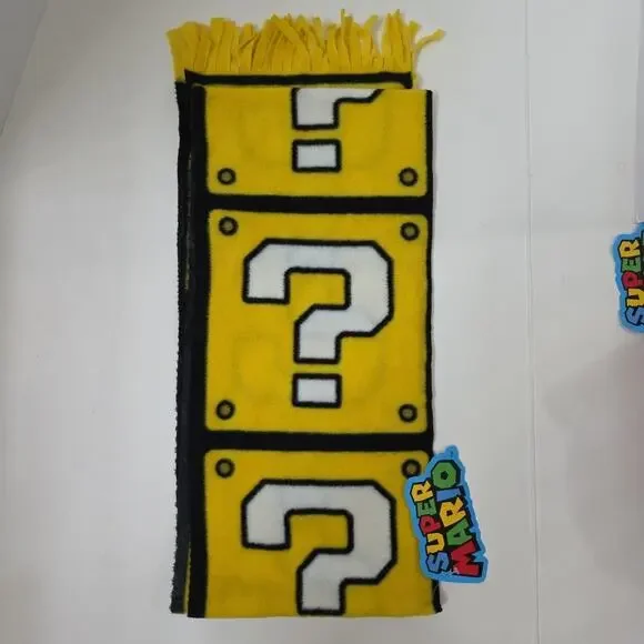 Super Mario Bros Fleece Scarf Official Nintendo Question Block 72”X8” New W/ Tag
