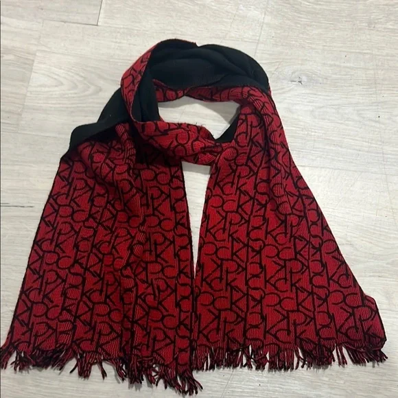 Calvin Klein Red and Black Logo Scarf