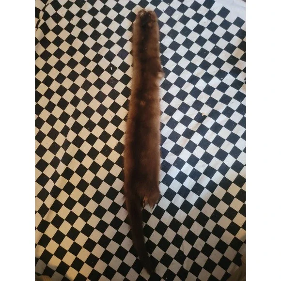 Vintage Real Fur Pelt Stole Mink Brown Taxidermy Craft Costume Prop