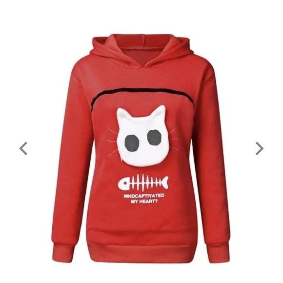 Pet Cat Carrier‎ Hoodie Kangaroo Pouch Sweatshirt Red Youth L Womens S