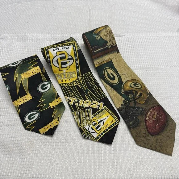 3 Green Bay Packers Neckties Tie Football NFL Father Pattern Wisconsin