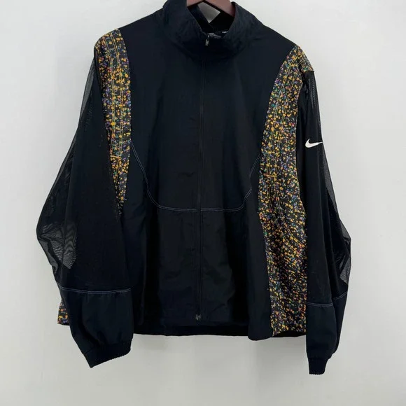 Nike Running Jacket Womens 1X Black Multi Color Paint Splatter Mesh Windbreaker