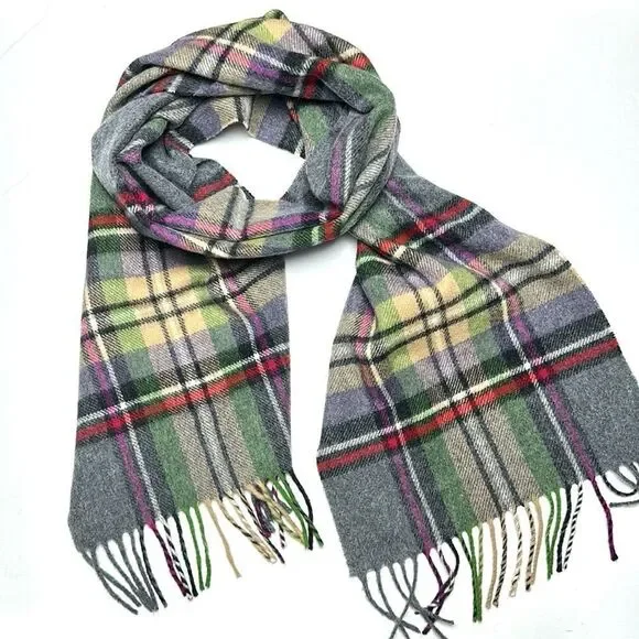 Abraham Moon for J.Crew Merino Wool Scarf Gray Plaid Made in England Unisex