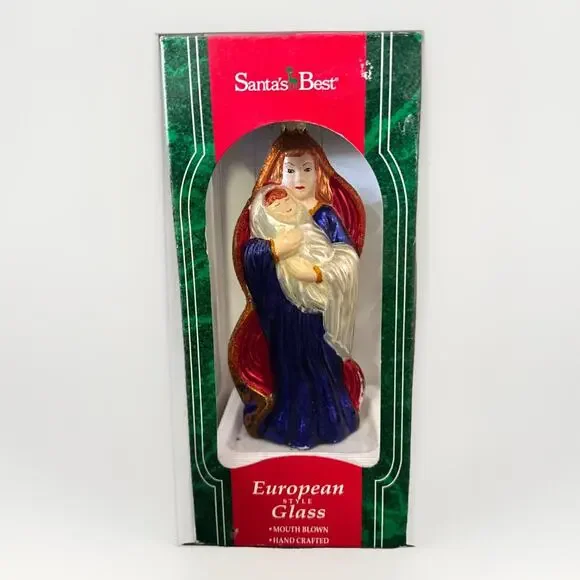 Vintage European Style Mouth Blown Glass 6 inch Ornament Virgin Mary Baby Jesus