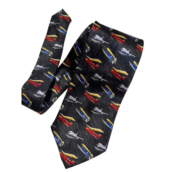 100% Silk Navy Airplane Novelty‎ Tie Boy's 50 inch Length Brand New