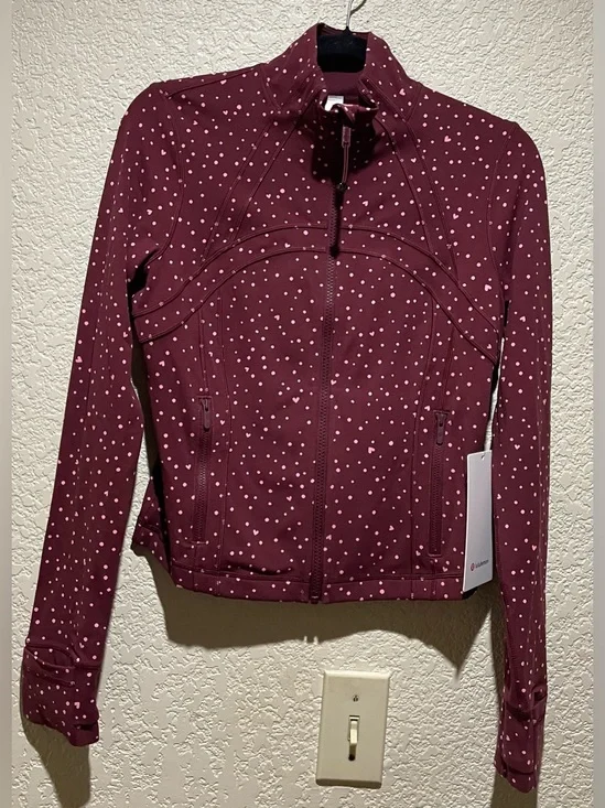 Lululemon NWT Define Cropped Nulu Fill Zip Jacket Heart Scatter Dot Print Size 4
