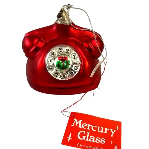 Department 56 Handblown Mercury Glass Jumbo Christmas 'Telephone' Ornament-NWT