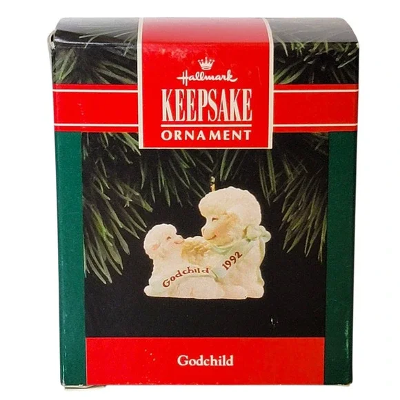 VTG‎ 90s Hallmark Godchild Christmas Ornament 1992 Lamb Keepsake Decoration Gift