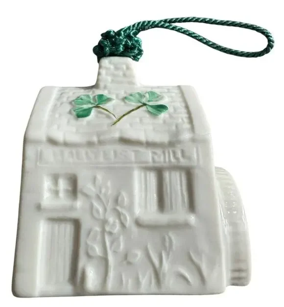 NWB Vintage Irish Belleek Porcelain Christmas ornament Ballylist Mill With Box
