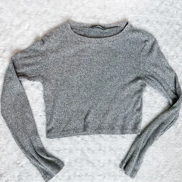 ZARA Ribbed Long Sleeved Crop Top