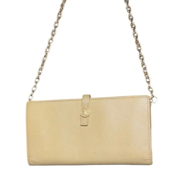 Chanel Beige leather wallet with unbranded chain strap added
