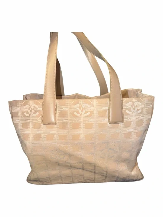 Chanel Vintage Cream New Travel Line Nylon Jacquard Tote MM Bag