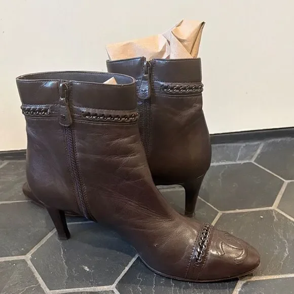 Chanel Elegant Brown Ankle Boots