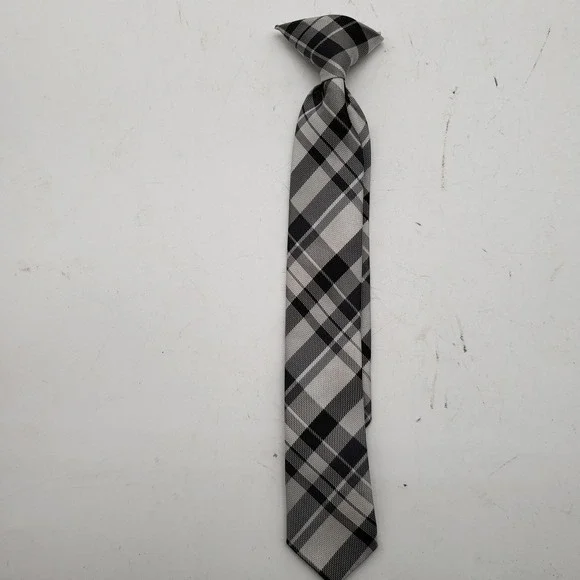 Tie Boys One Size Gray Plaid Zipper Neck Tie Polyester Satin Dress Formal