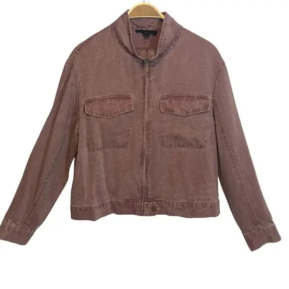 Jane and Delancey Lyocell Dusty Rose Double Chest Pockets Full Zip Bomber Jacket