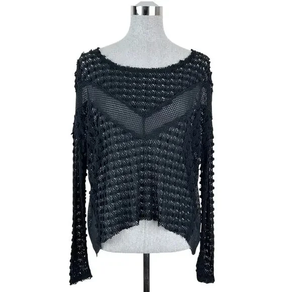 Free People Mesh Black long Sleeve Top Goth‎ Indie