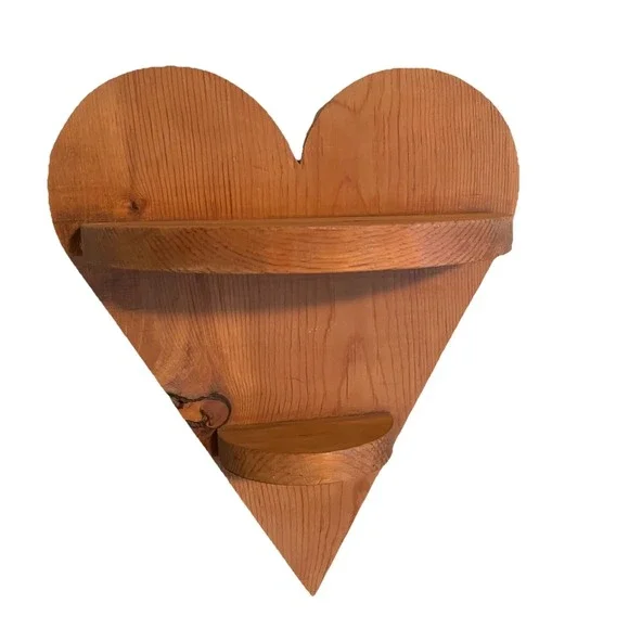 Vintage Country Cabin Hand Made Wooden Heart Shaped Wall Shelf Farmhouse Decor