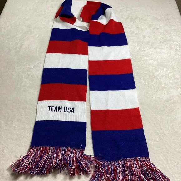 Hit Wear Team USA Acrylic Scarf – Red White Blue Stripes‎ – Fringe – One Size