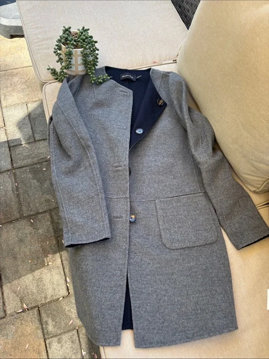 Massimo Dutti Gray Single-Breasted Wool Coat