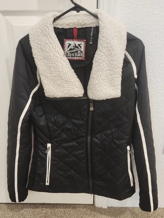*Rare* Alp N Rock Black Quilted Puffer Jacket with White Sherpa Collar