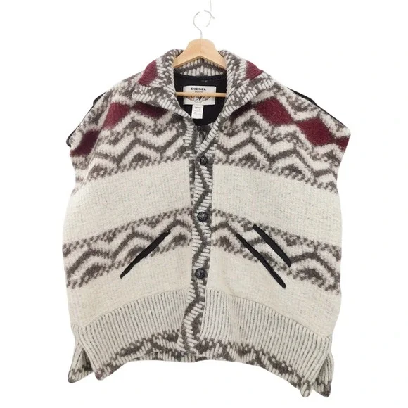 Diesel Women's Wool Blend Aztec Knit Sleeveless Cardigan Vest‎