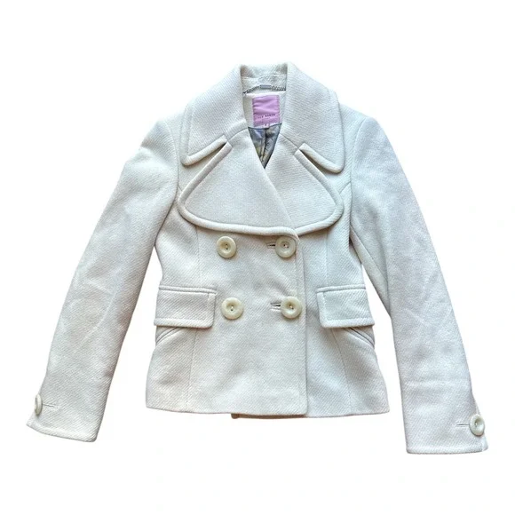 Ted Baker London Cream Virgin Wool Double Breasted Pea Coat Size 0 00177 58281