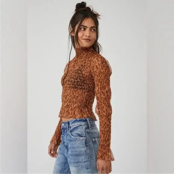 $88 NWT Free People Hello There Top Leopard Combo Size XS
