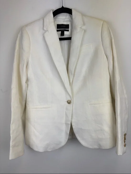 J. Crew Campbell Blazer White Linen Nautical Jacket Women's size 2