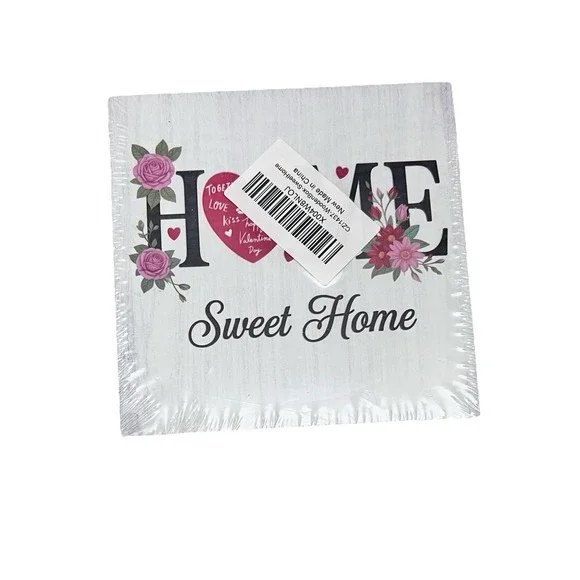 Wood Sign 5‎ x 5 Valentine's Day Love Sweet Home Plaque Desk Shelf Decor Prop