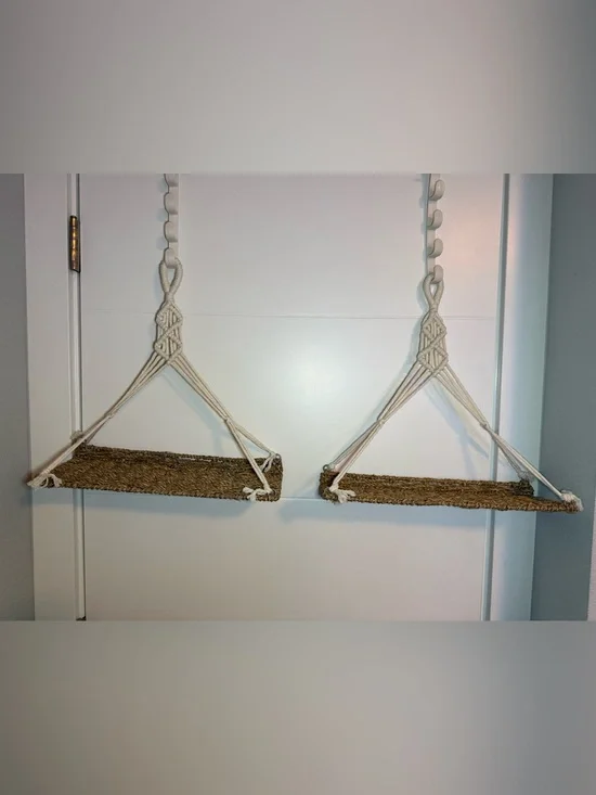 Handmade Macramé Hanging Shelves in Natural Brown and Cream