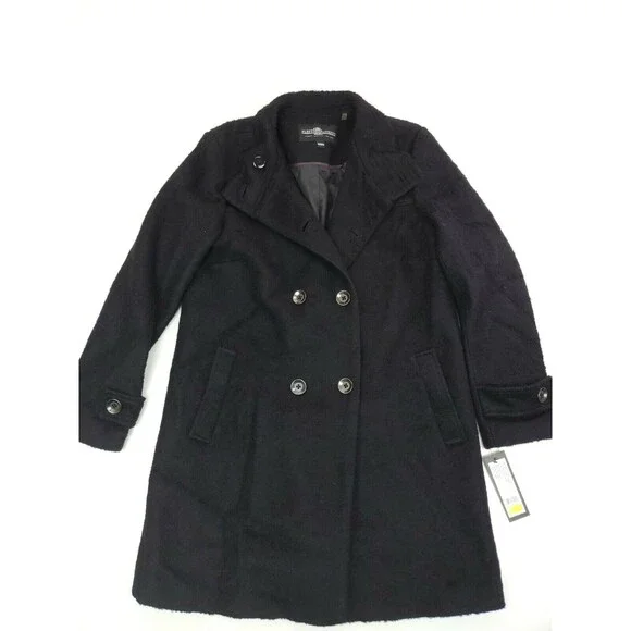 Fleet Street Ltd. Size M Classic Double Breasted Boiled Wool Coat, Black