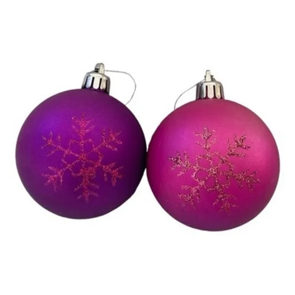 Pair Purple & Pink Snowflake Ball Ornaments Christmas Holiday Decor