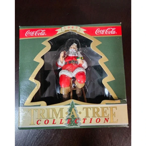 Coca Cola Christmas Trim A Tree Collection Ornament 1947 Santa Sitting on Stool