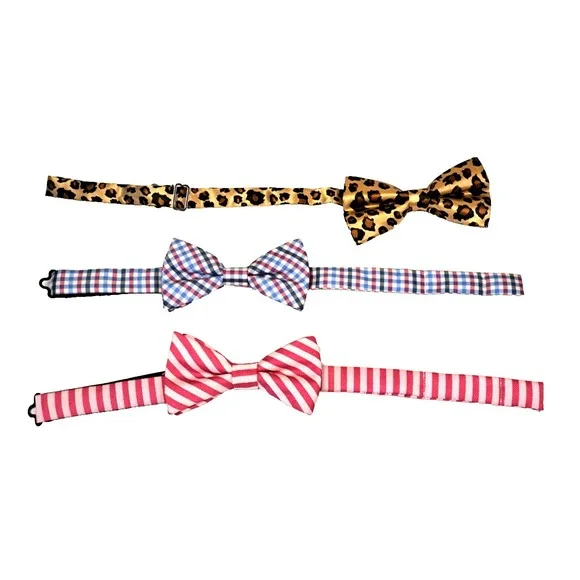 Lot Of 3 Bow Ties Striped Animal Print Gingham Check Fun‎ Novelty Tie