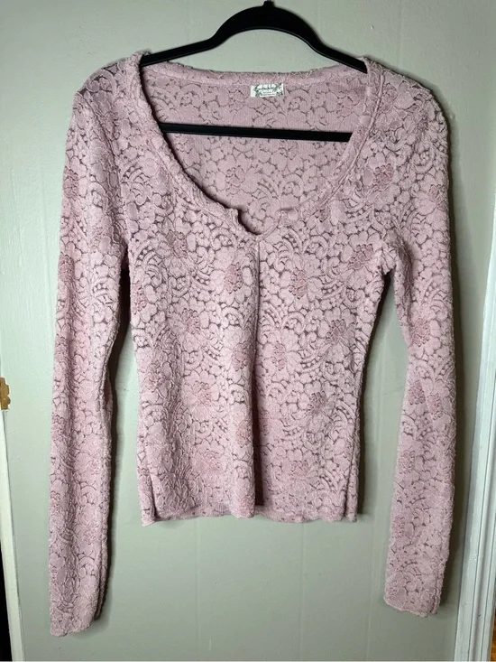 Free People Cloud Ride Notch Neck Long-Sleeve Top Fairy Coquette Size XL