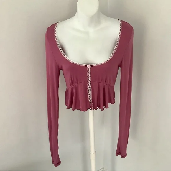 Urban Outfitters Out From Under Mauve Coquette Crop Top with Lace Trim Sz. S