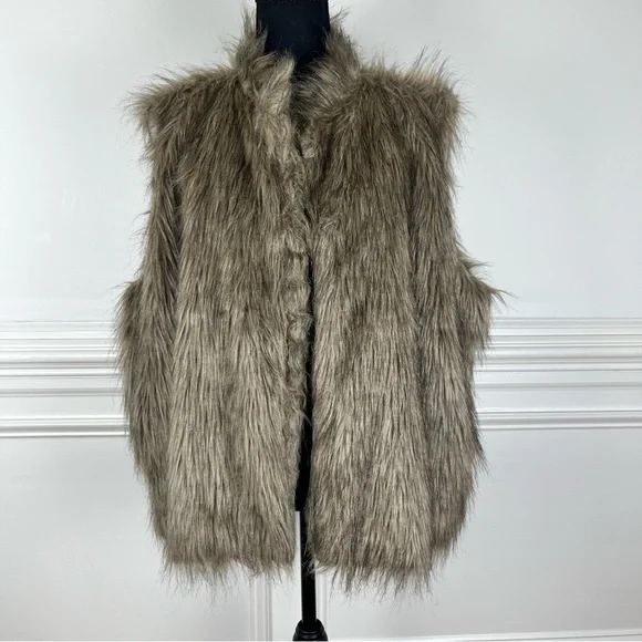 Rouge Collection Faux Fur‎ Vest Brown Size 2X