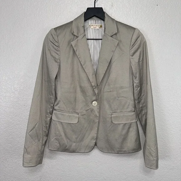 Alice +‎ Olivia Blazer Jacket XS Tan Preppy Cotton Notch Lapel Single Breasted
