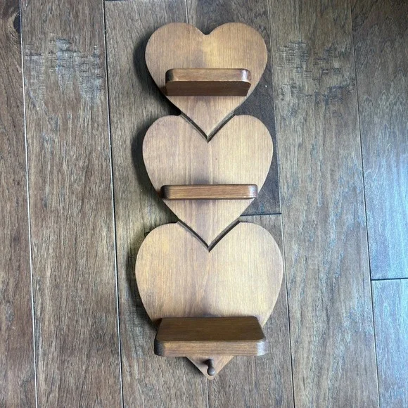 Vintage Wood Heart Shelf 3 Shelves 21