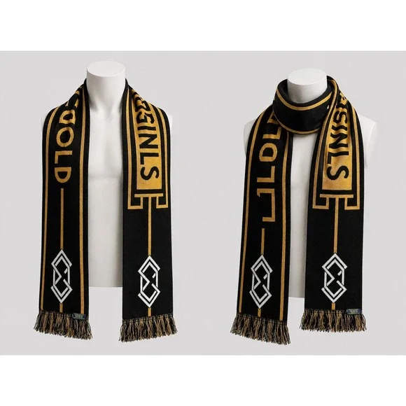 Global Scarves Originals Solid Gold Knit Scarf Black Gold Fringed Fan Scarf