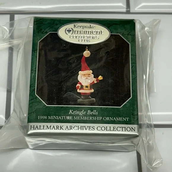 Vintage 1998 Hallmark Kringle Bells Santa Ornament Miniature Membership Club Box