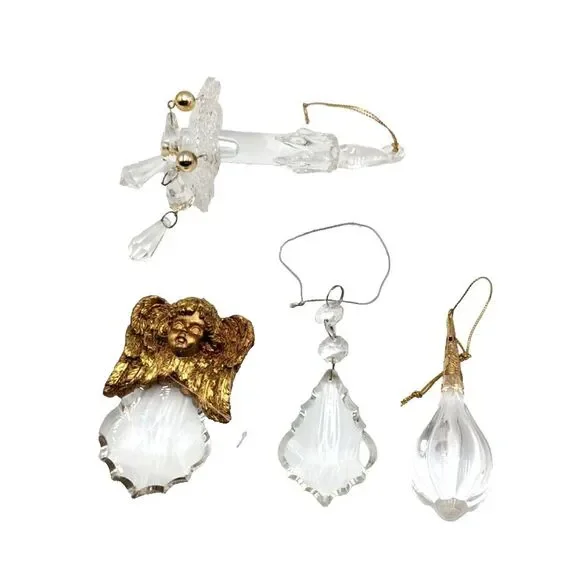 Clear Acrylic Plastic Christmas Ornaments Lot of‎ 4 Various