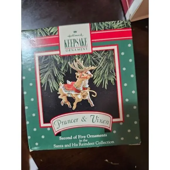 1992 Hallmark Keepsake Ornament Prancer and Vixen Santa and His Reindeer