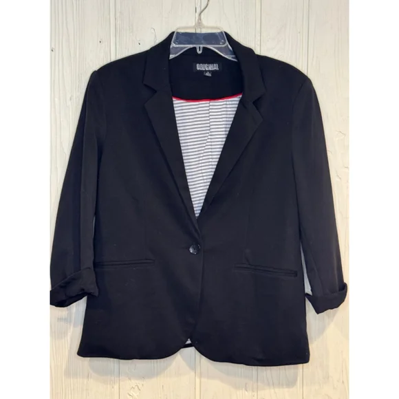Nicole Miller Black Blazer with Grey Striped Lining Large