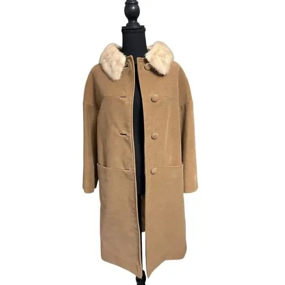 Vintage 60’s Ricemor Women’s Wool Blend Mink Collar Swing Coat/Jacket