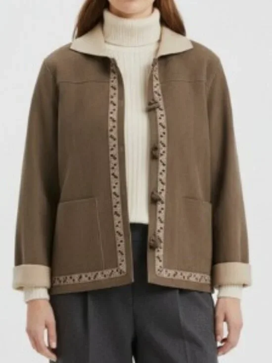 Alfred Dunner Beige Faux Suede Toggle Button Ribbon Trim 18W Jacket